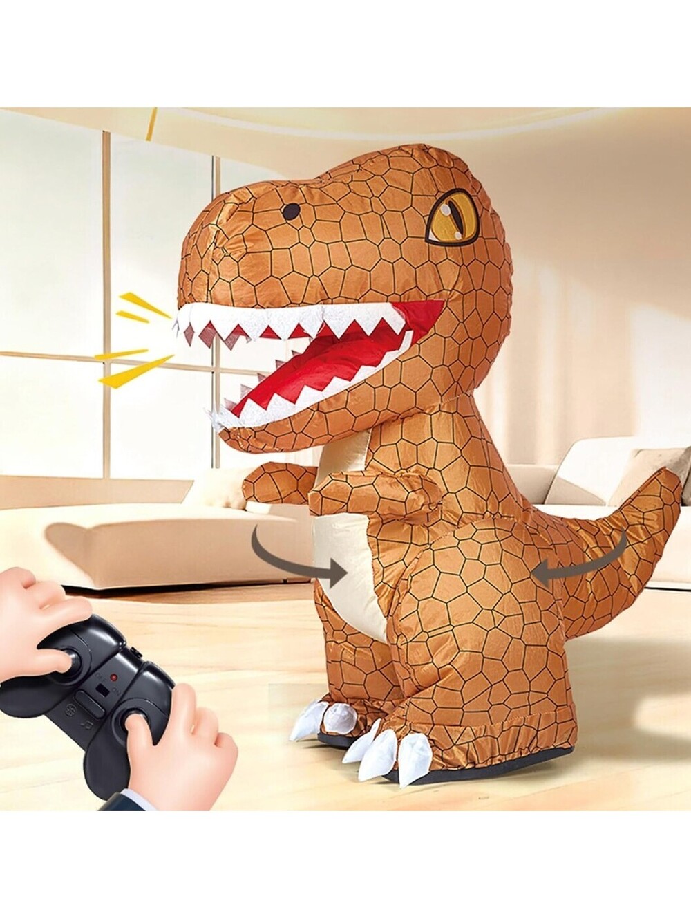 24-Inch Remote Control Inflatable Dinosaur Toy with Sound & 360° Rotation Brown